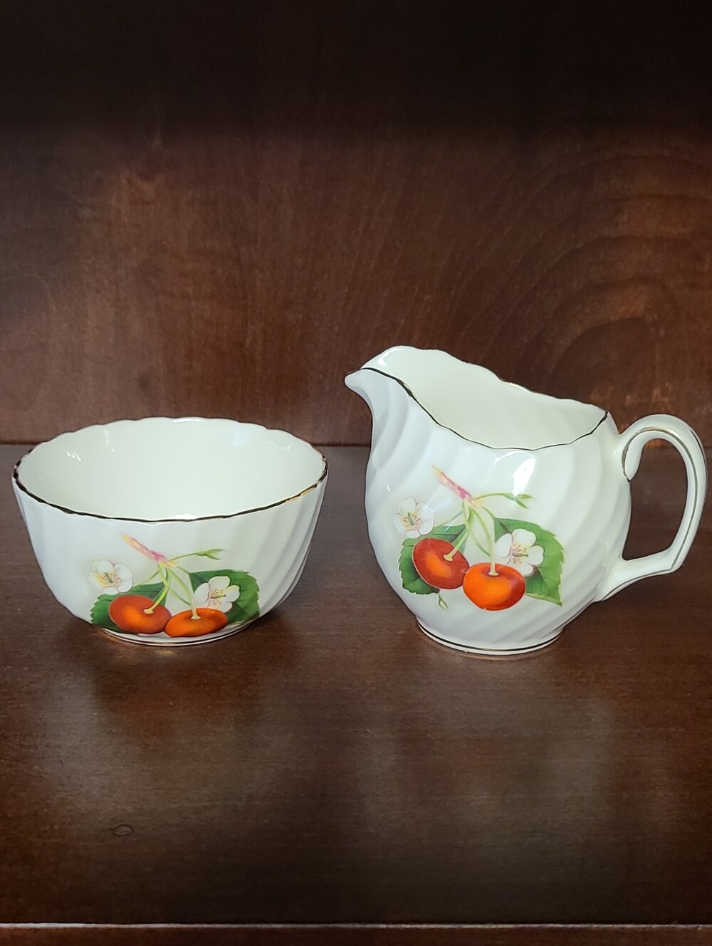 Vtg Royal Adderley Cherry Ripe Mini Creamer & Sugar Bowl Set Flawless Collector